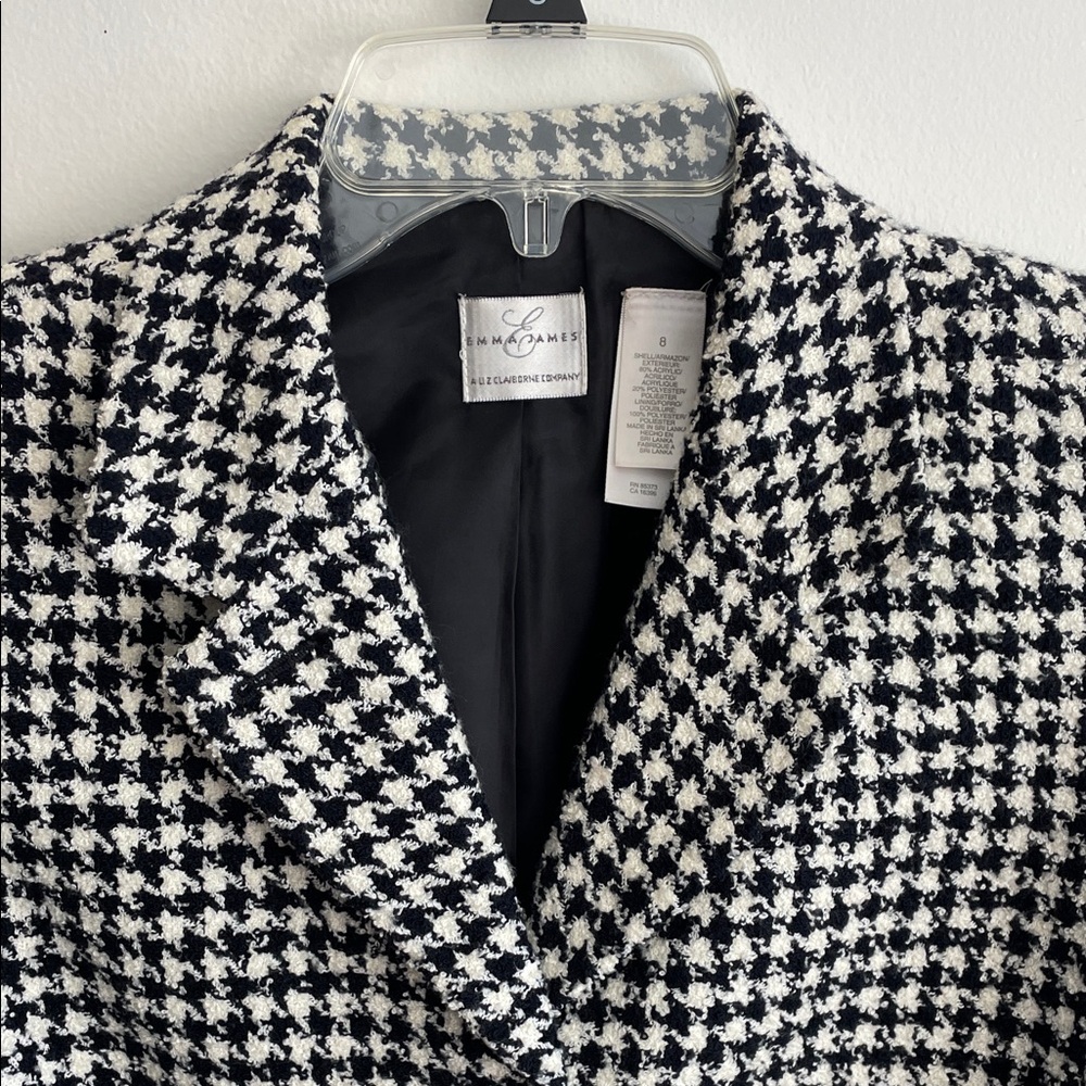 EMMA JAMES Classic Houndstooth Tweed Black and White Blazer 8 - Picture 5 of 16